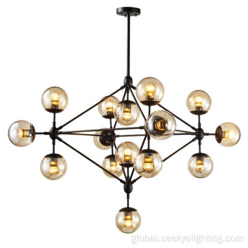 Nordic Pendant Light Vintage multi glass black metal chandelier Manufactory